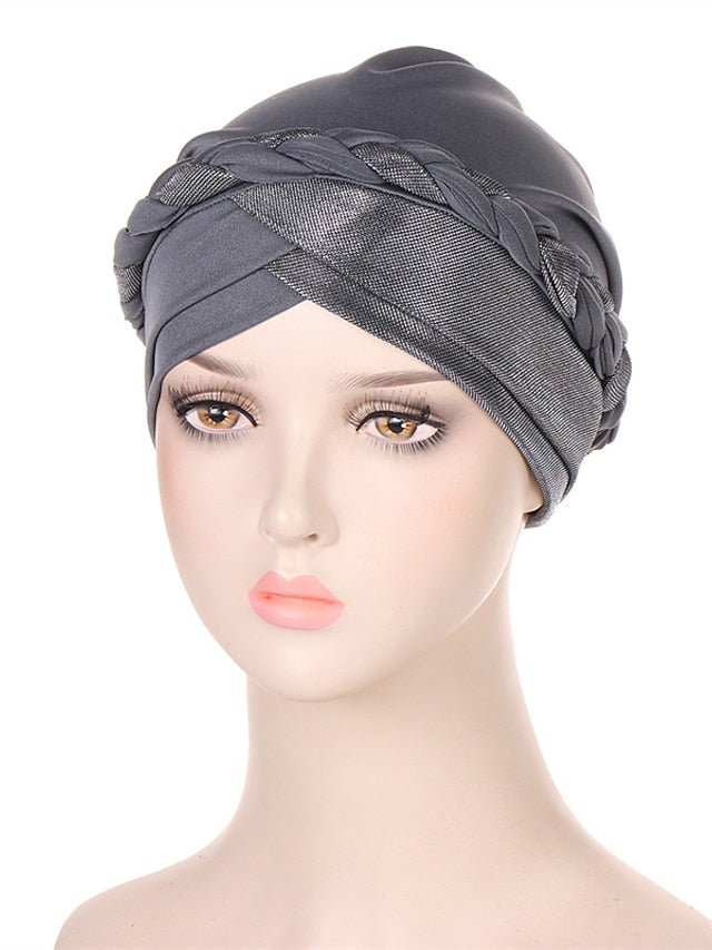 Muslim Turban Glitter Braids Women Forehead Cross Inner Hijab Islamic Head Wrap Arab Underscarf Bonnet Stretchy Cap for Women