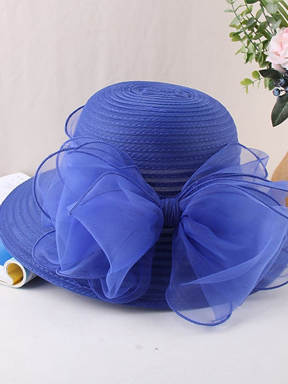 Party Hat Party Wedding Street Mesh Bowknot Ribbon bow Dark Blue Beige Hat Black White Red Green Purple for Women