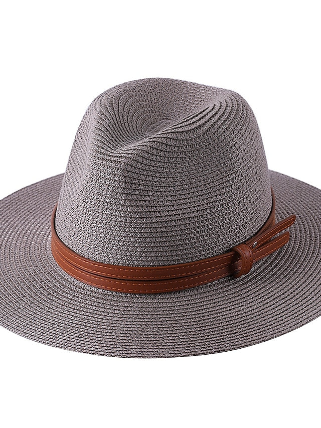 1pcs New Panama Soft Shaped Straw Hat Summer Women/Men Wide Brim Beach Sun Cap Uv Protection Fedora Hat Head Circumference 56-58cm for Women