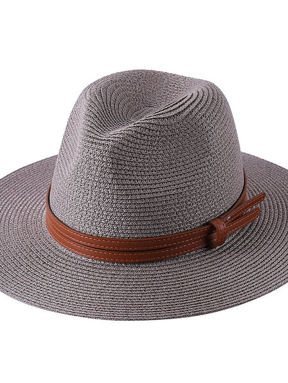 1pcs New Panama Soft Shaped Straw Hat Summer Women/Men Wide Brim Beach Sun Cap Uv Protection Fedora Hat Head Circumference 56-58cm for Women