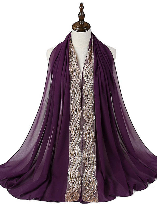 New Muslim Chiffon Hijab for Women Scarf with Sequins Femme Islam Glitter Headscarf Islamic Hijab Shawls Wraps for Women
