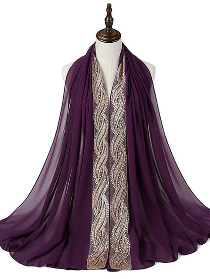 New Muslim Chiffon Hijab for Women Scarf with Sequins Femme Islam Glitter Headscarf Islamic Hijab Shawls Wraps for Women