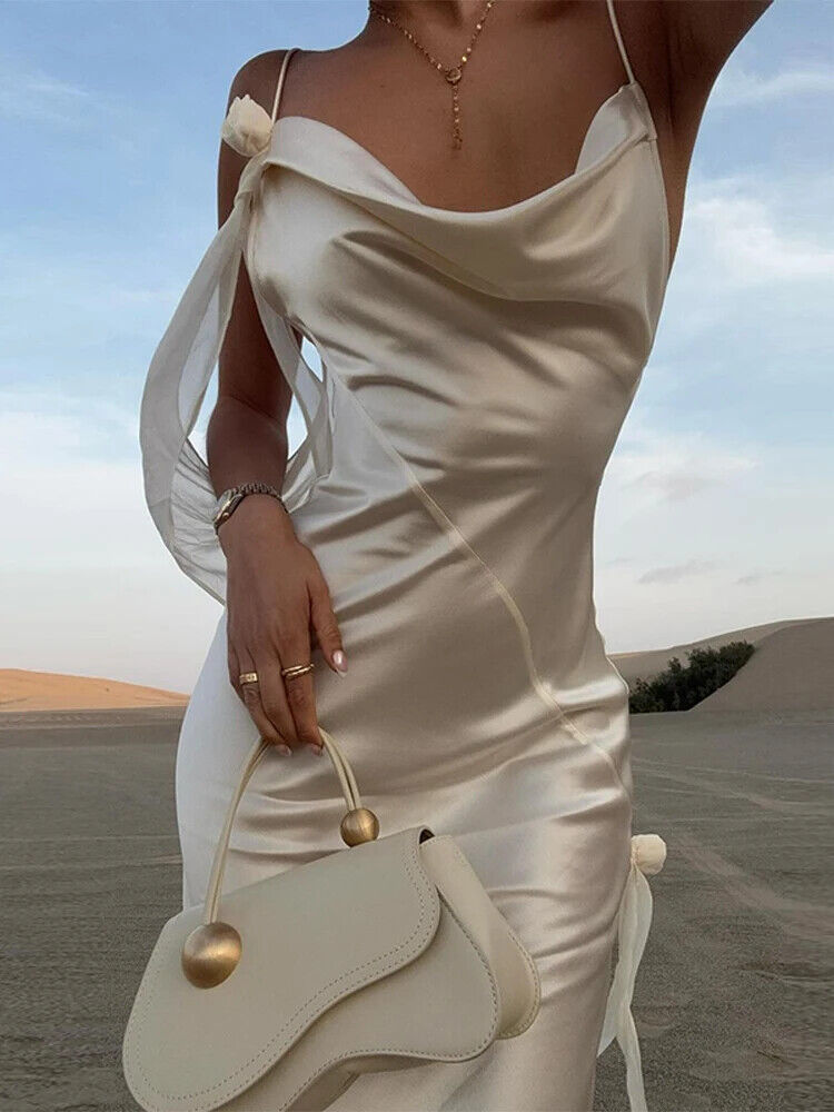 Ribbon Silk Sling  Backless Long Dresses