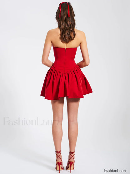 Sacha Red Lace Drop Graceful Waist Corset Puffy Mini Dress