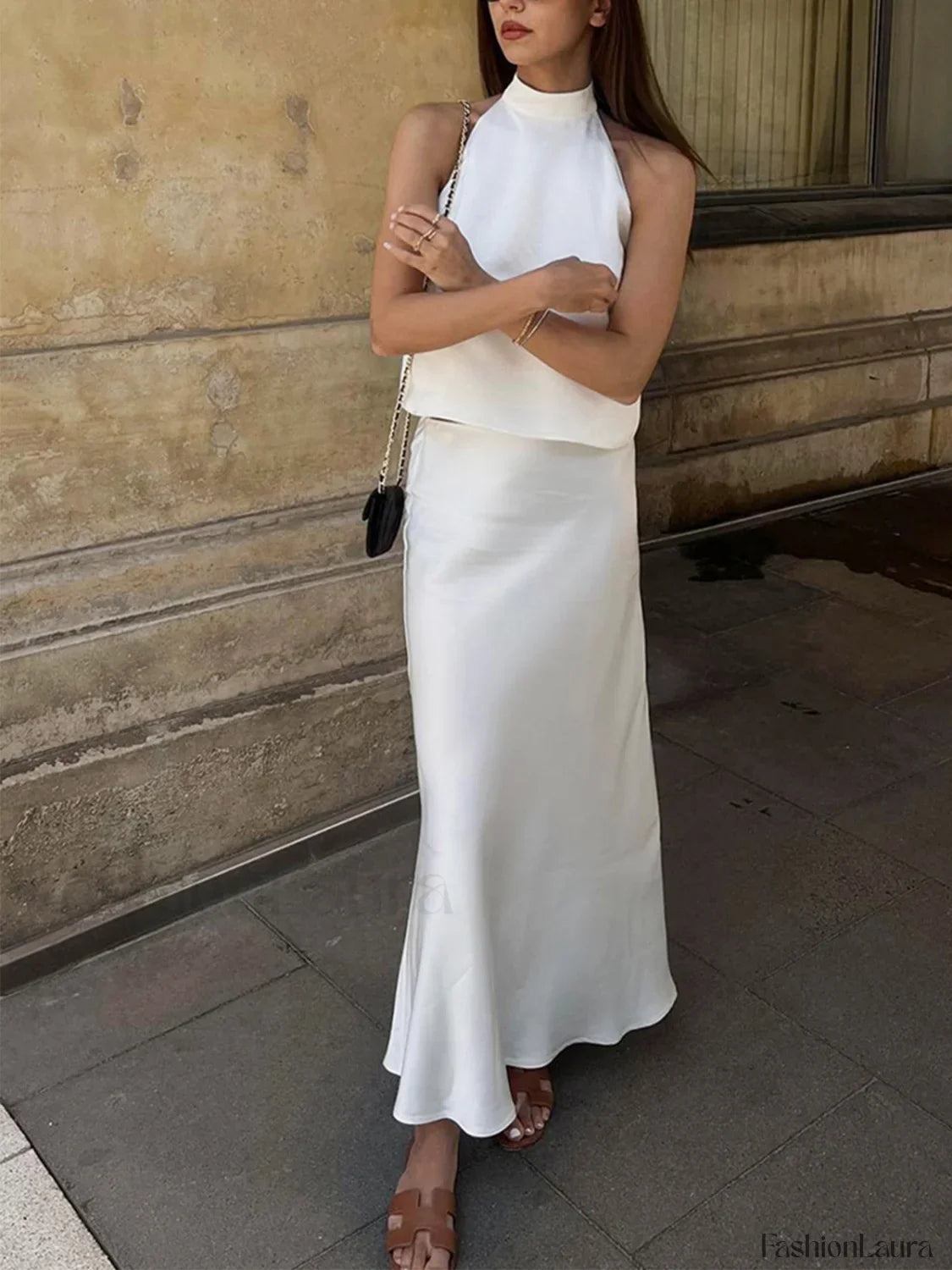 Sacred Dream Open Back Modern Satin Two Piece Skirt Set