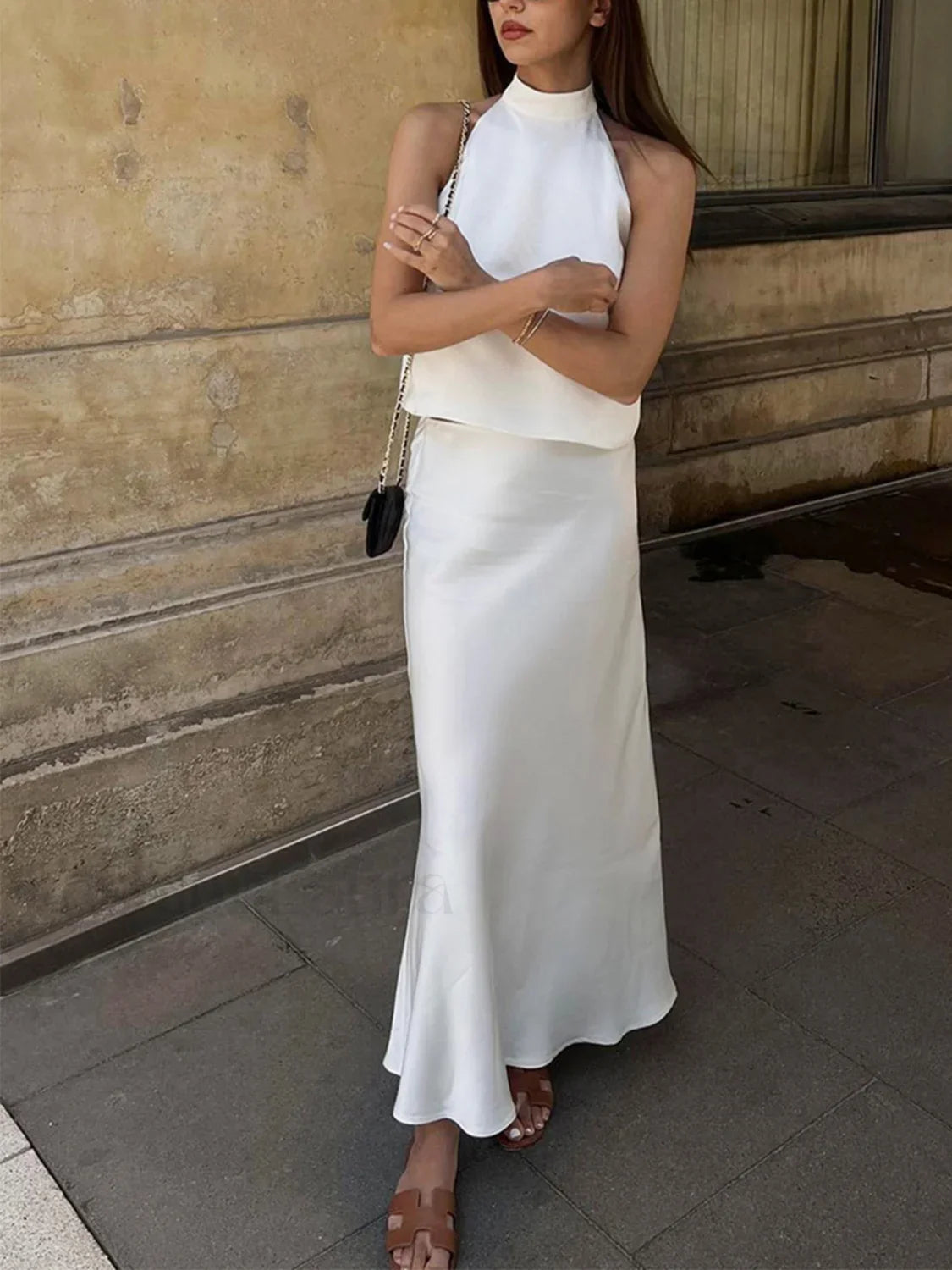 Sacred Dream Open Back Modern Satin Two Piece Skirt Set