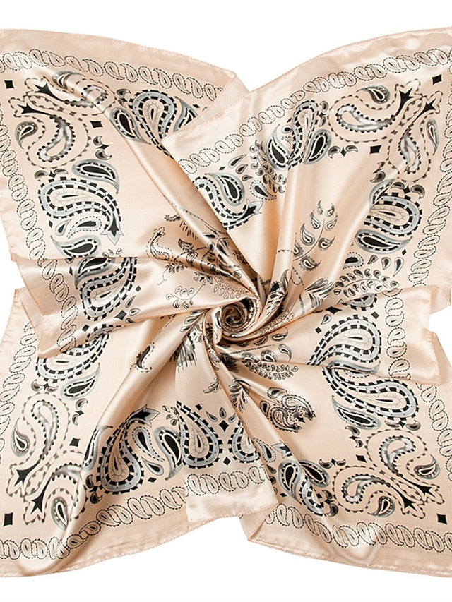 Printing Scarf Headwraps For Women Vintage Four Seasons Hair Scarve 90*90cm Square Hijab Foulard Bandana Femme Headscarf for Women