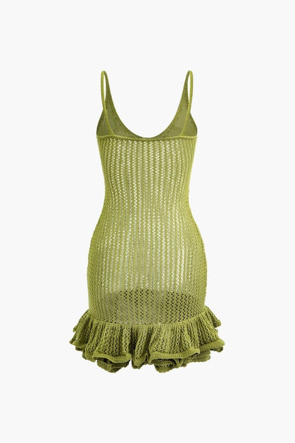 Minivestido de punto con escote en V y volantes en el bajo Sara