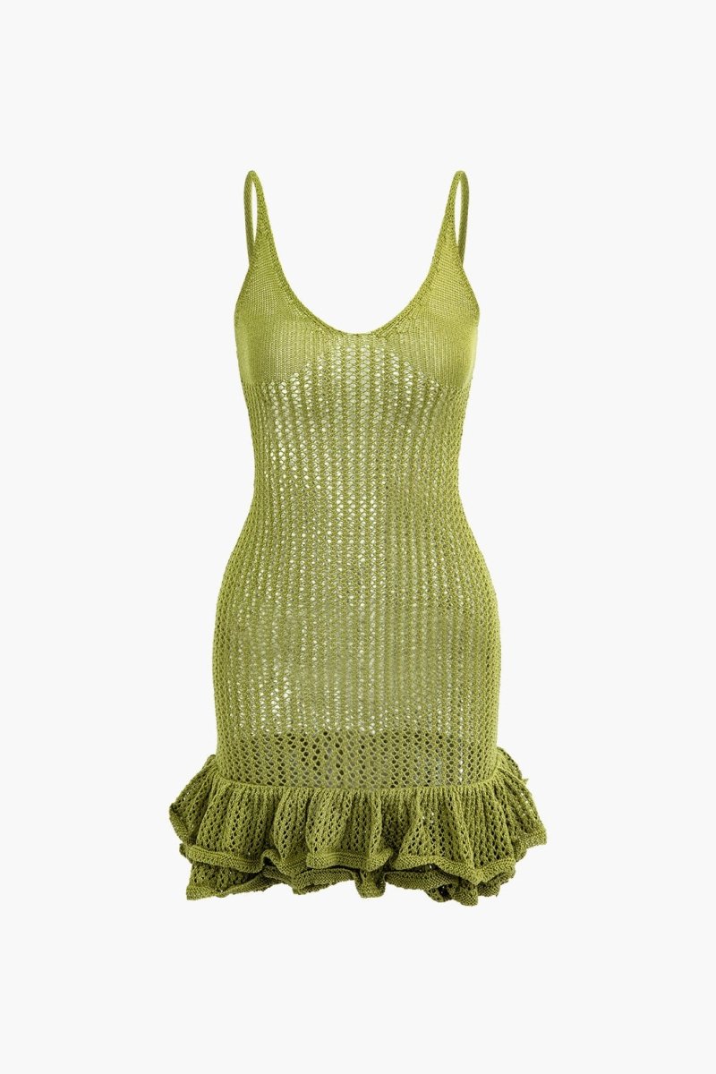Minivestido de punto con escote en V y volantes en el bajo Sara