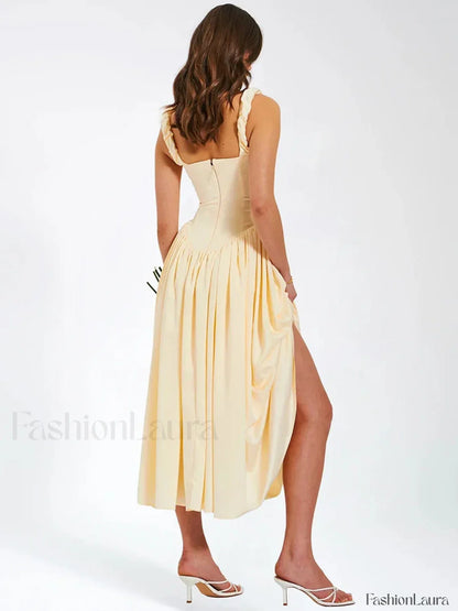 Satin Square-Collar Midi Dress