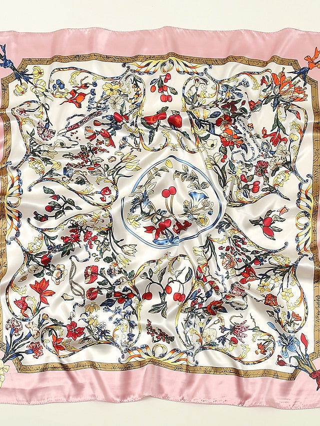 1PC  Summer Hot Silk Scarf Square Women Flower Shawls And Wraps Fashion Office Big Hair Neck Hijabs Foulard Scarves 90*90CM for Women