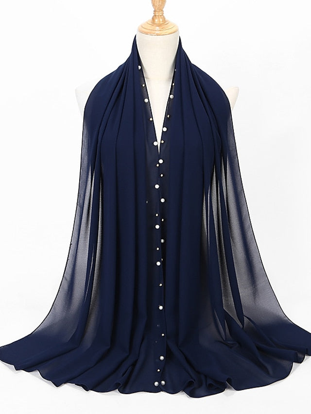 Bubble Chiffon Scarf Plain Shawls Golded Beaded Pearl Scarf Women Hijab Muslim Scarf for Women