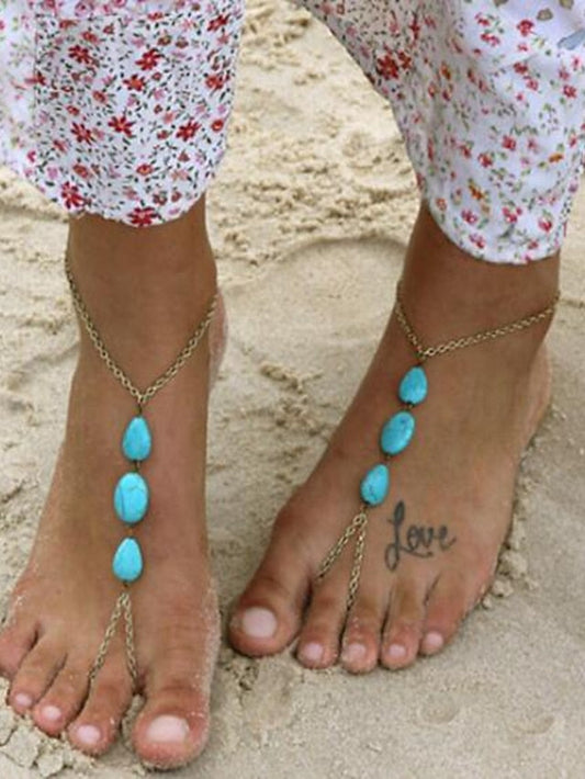 Ankle Bracelet Stylish Simple Body Jewelry For Holiday Beach Classic Turquoise Alloy Gold 1pcs for Women