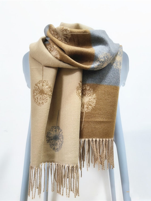 Shawls & Wraps Party Black Scarf Floral White Blue Fall Winter Imitation Cashmere for Women