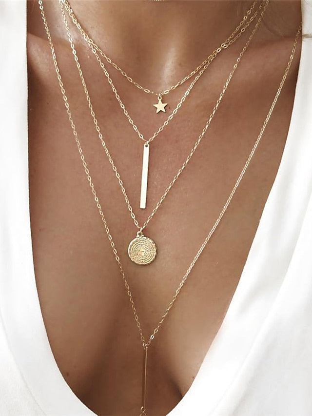 1pc Long Necklace For Party / Evening Gift Alloy Coin Bar Star for Women