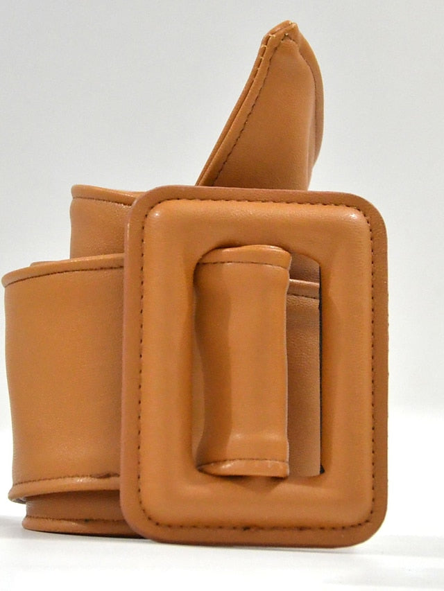 Wide Belt PU Leather Prong Buckle Geometric Formal Classic Work Daily Coffee color Black Blue Red for Women