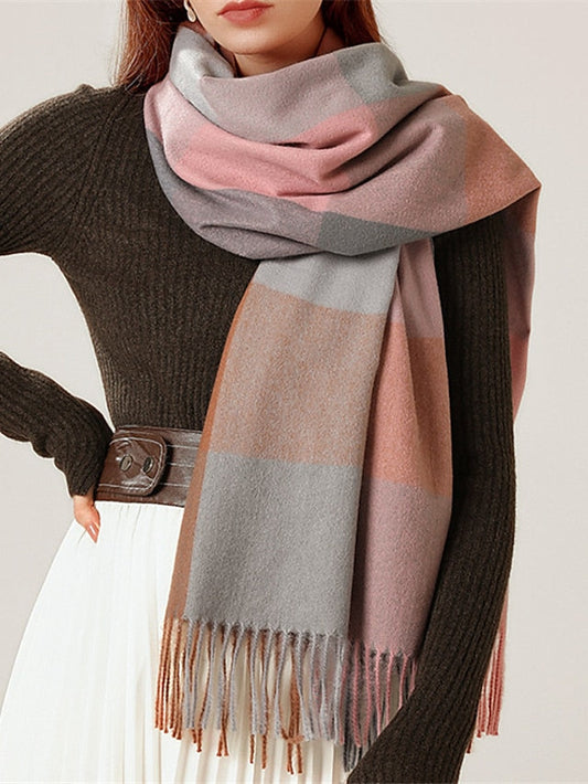 Shawls & Wraps Outdoor Dailywear Holiday Grey Wine Blue Scarf Plaid for Women
