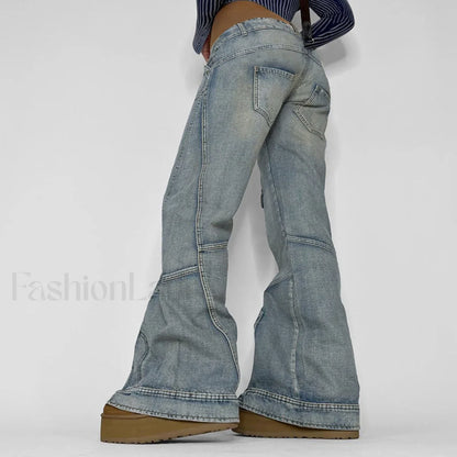 Seamed Pocket Straight Trendy Leg Cargo Jeans