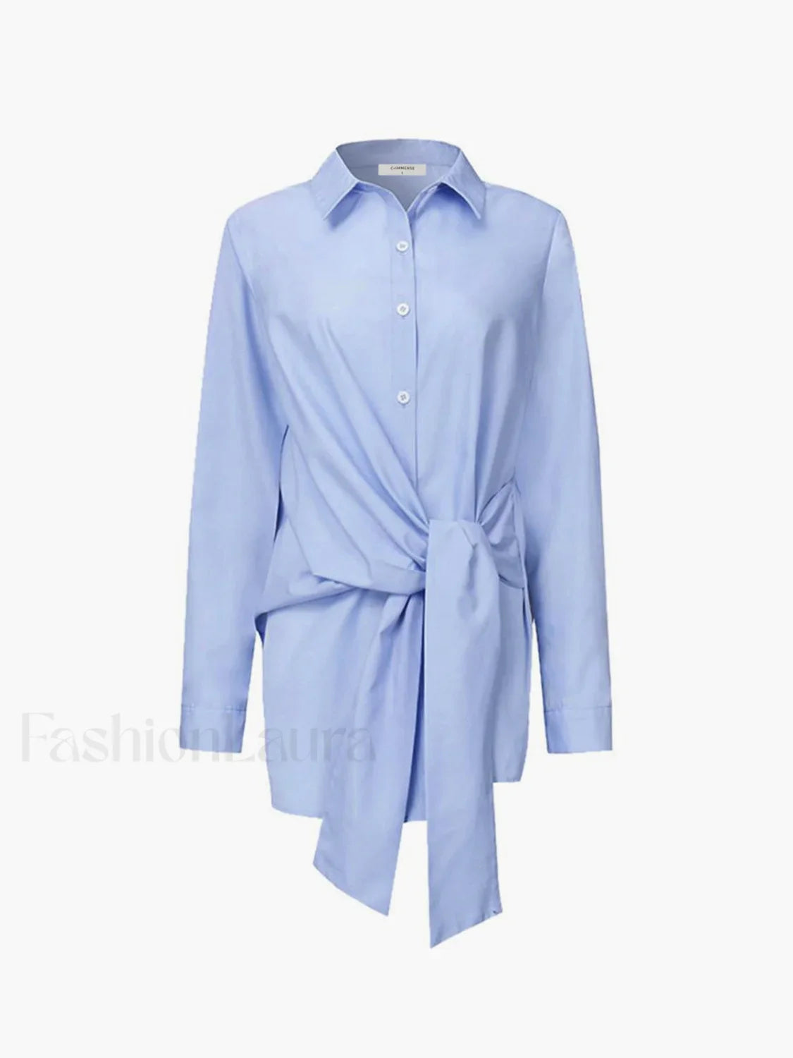 Semi-Sheer Button Down Tied Long Shirt