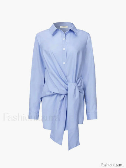 Semi-Sheer Button Down Tied Long Shirt