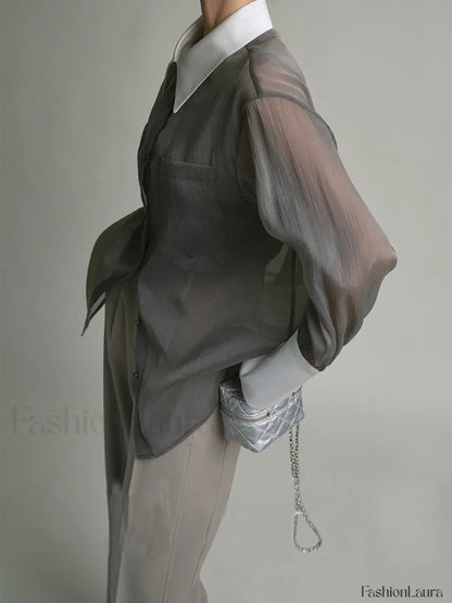 Semi-Sheer Leisure See Through Shirt With Cami Top