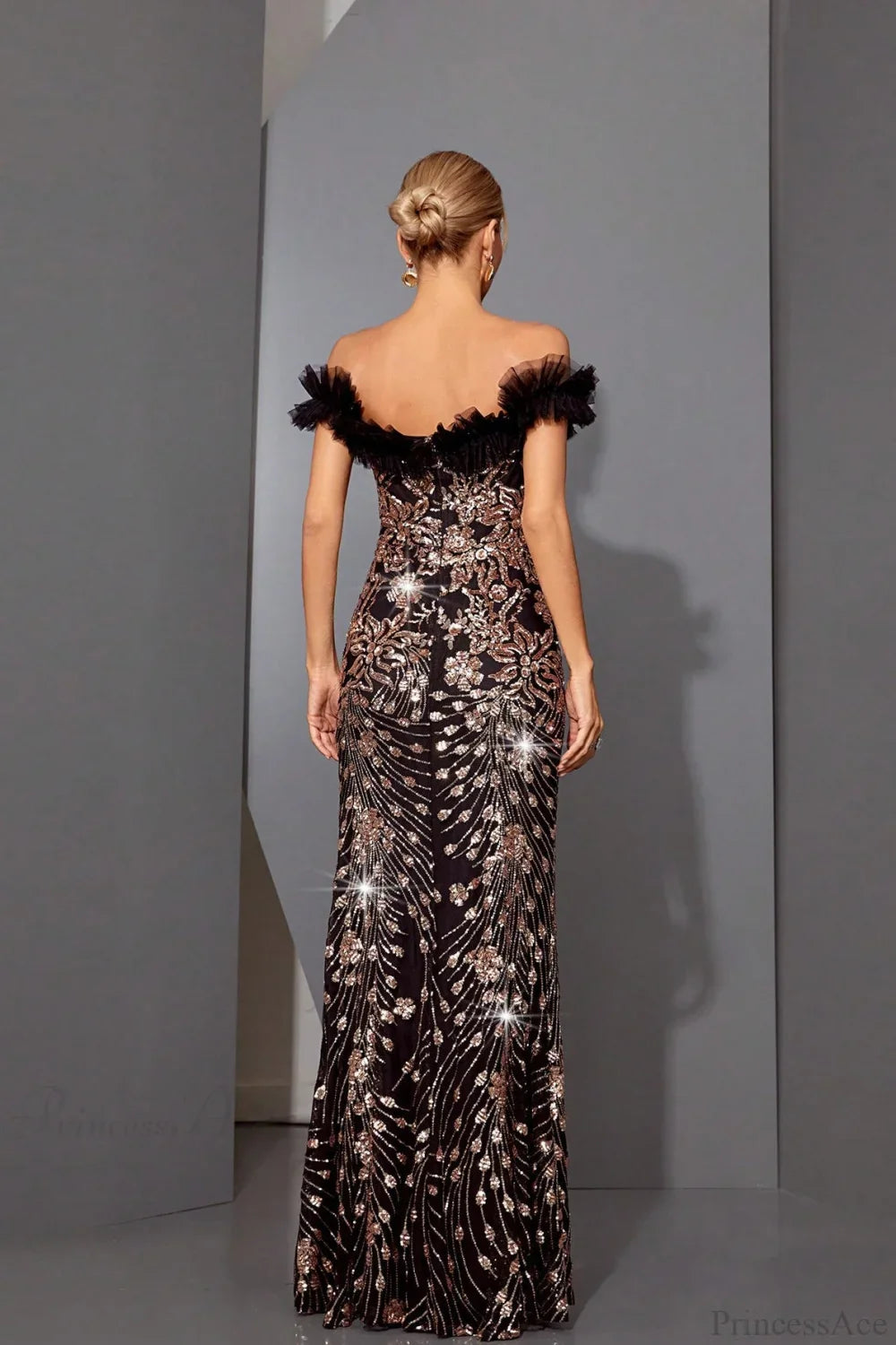 Sequin Off-the-Shoulder Fitted Mermaid Evening Dress