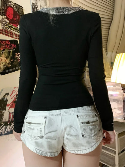 Sequin V-neck Knit Top
