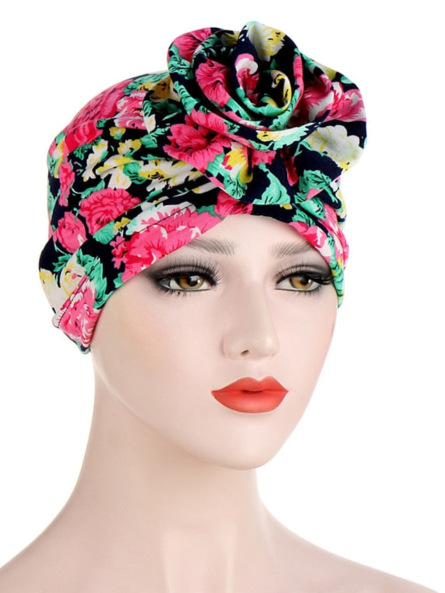 Ethnic Plaid Pattern Cashew Print Big Flower Headscarf Bonnet Women Turban Hat Turbante Femme Musulman India Hat Islamic Head Wrap Turban for Women
