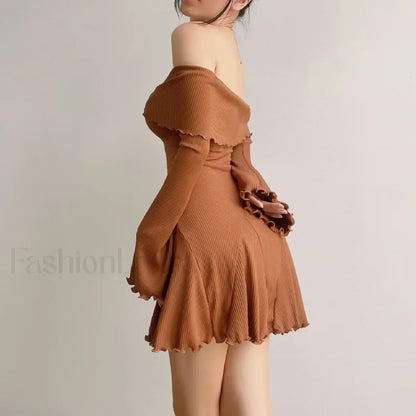 Sexy Black Autumn Strapless Off Shoulder Knitting Mini Club Party A-Line Dress