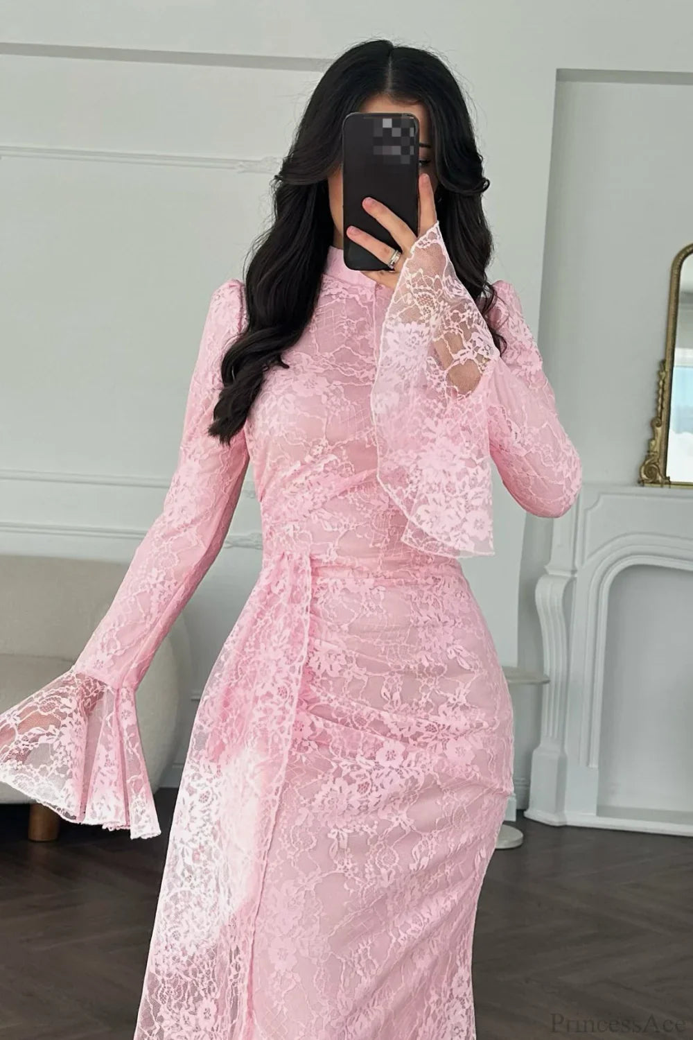 Sexy Lace Long Sleeve Bodycon Maxi Evening Dress