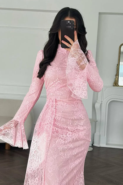 Sexy Lace Long Sleeve Bodycon Maxi Evening Dress