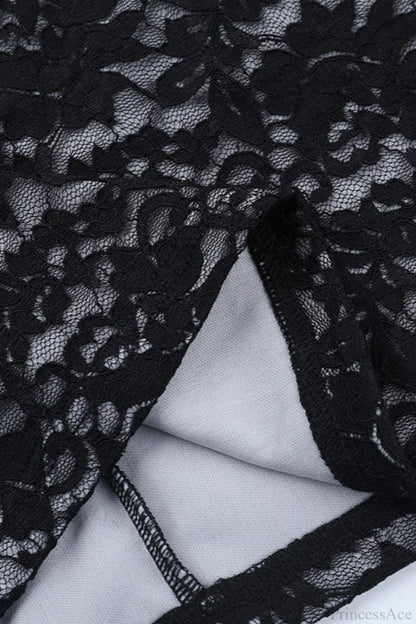 Sexy Sheer Lace Off Shoulder Long Sleeve Mini Dress