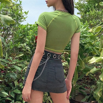 Sexy V-neck Polo Neck Short Sleeve Tee