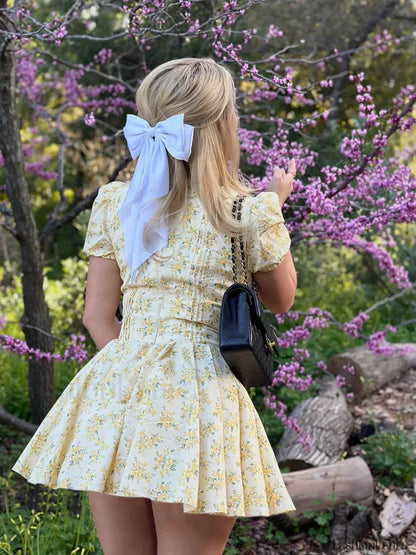 Sexy V Neck Puff Sleeve Tulle Floral Dress