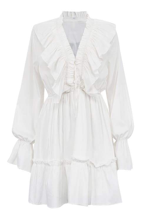 Vestido mini con volantes y cuello en V de Sharon