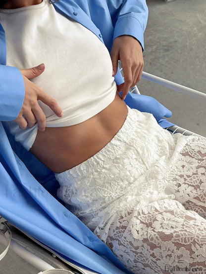 Sheer Lace Graceful Wide Leg Pants