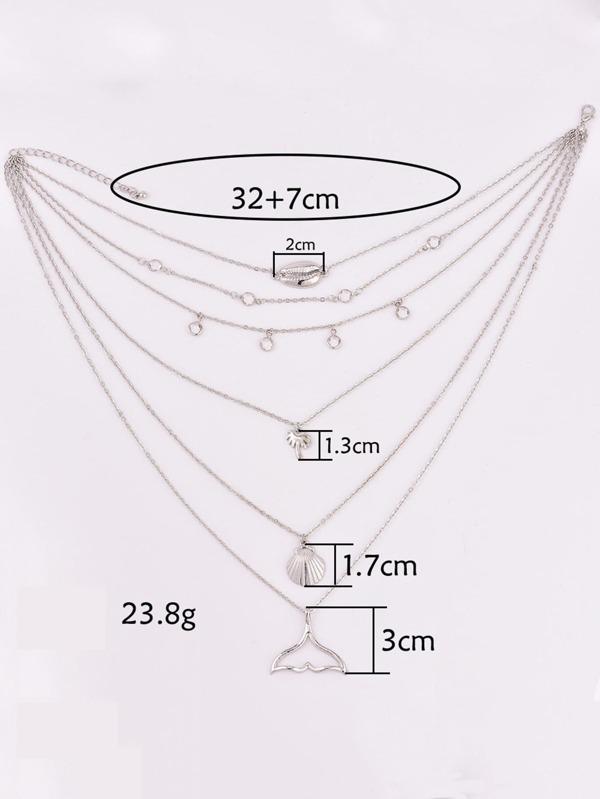 Shell & Fishtail Pendant Layered Chain Necklace for Women