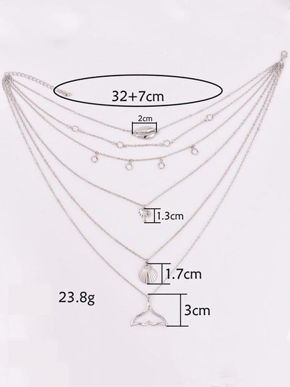 Shell & Fishtail Pendant Layered Chain Necklace for Women