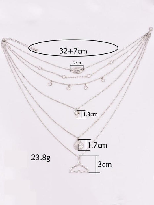 Shell & Fishtail Pendant Layered Chain Necklace for Women