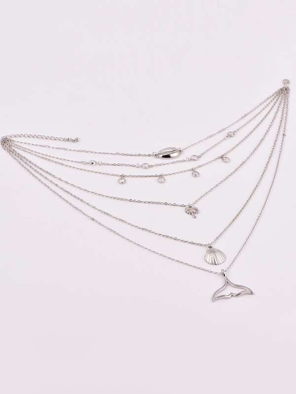 Shell & Fishtail Pendant Layered Chain Necklace for Women