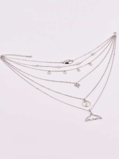Shell & Fishtail Pendant Layered Chain Necklace for Women