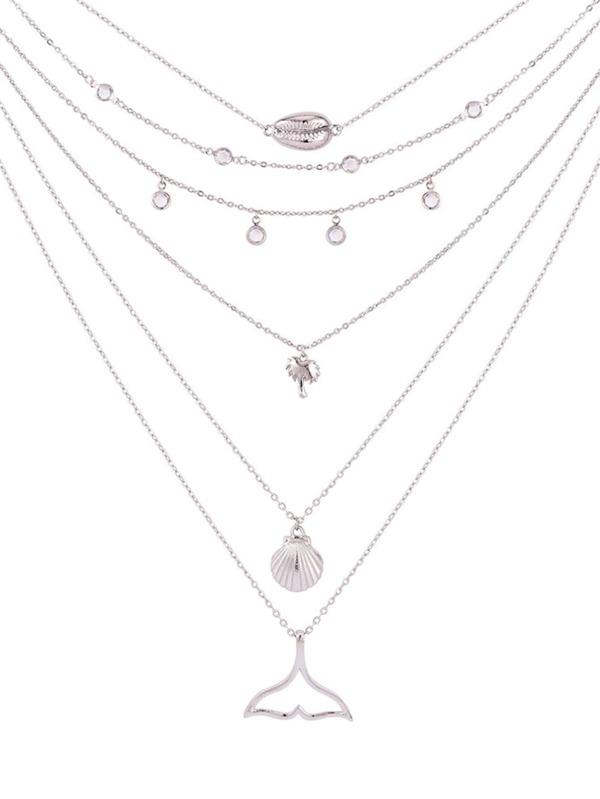 Shell & Fishtail Pendant Layered Chain Necklace for Women