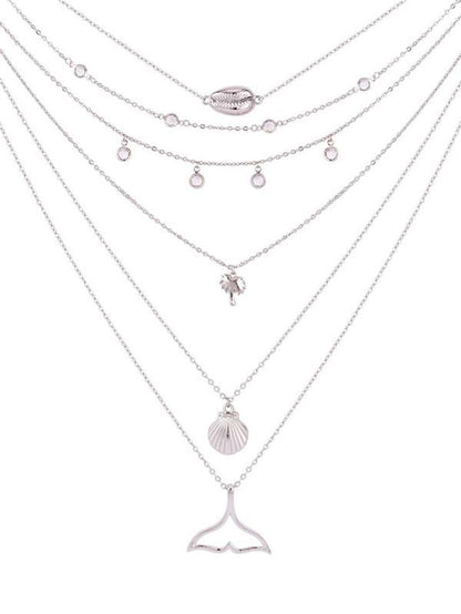 Shell & Fishtail Pendant Layered Chain Necklace for Women