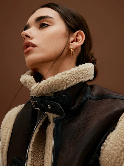 Sherpa Lined Shearling Trendy Leather Biker Crop Vest