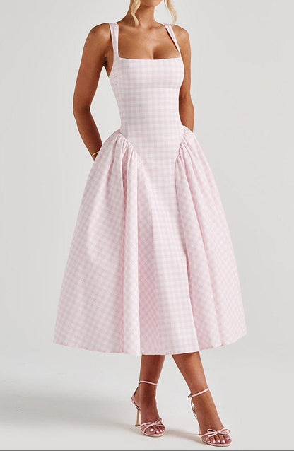 Lorenza Midi Dress - Blush Gingham