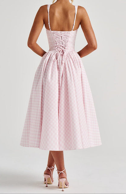 Lorenza Midi Dress - Blush Gingham