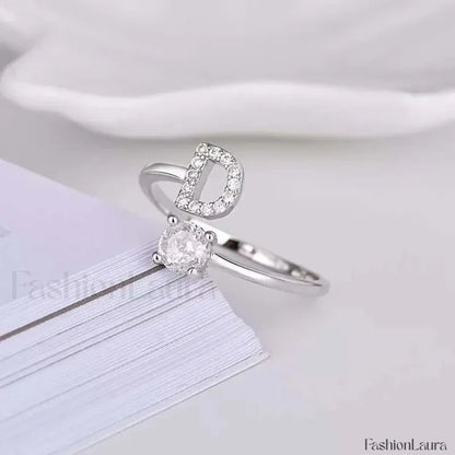 Shining Rhinestone New Fashion Initial Alphabet Opening Charm Jewelry Ring