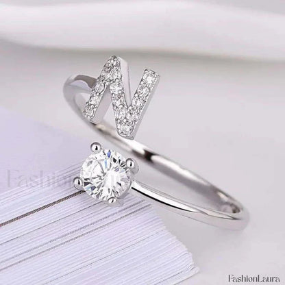 Shining Rhinestone New Fashion Initial Alphabet Opening Charm Jewelry Ring