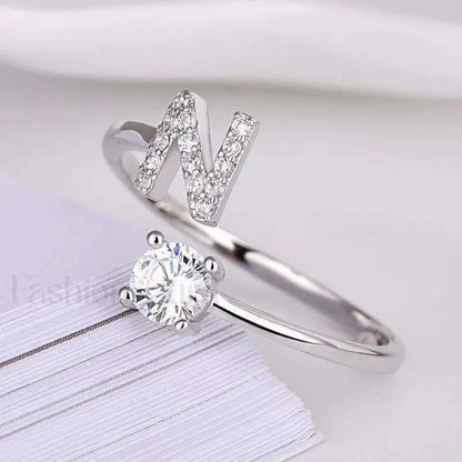 Shining Rhinestone New Fashion Initial Alphabet Opening Charm Jewelry Ring