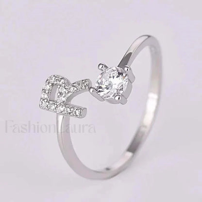 Shining Rhinestone New Fashion Initial Alphabet Opening Charm Jewelry Ring